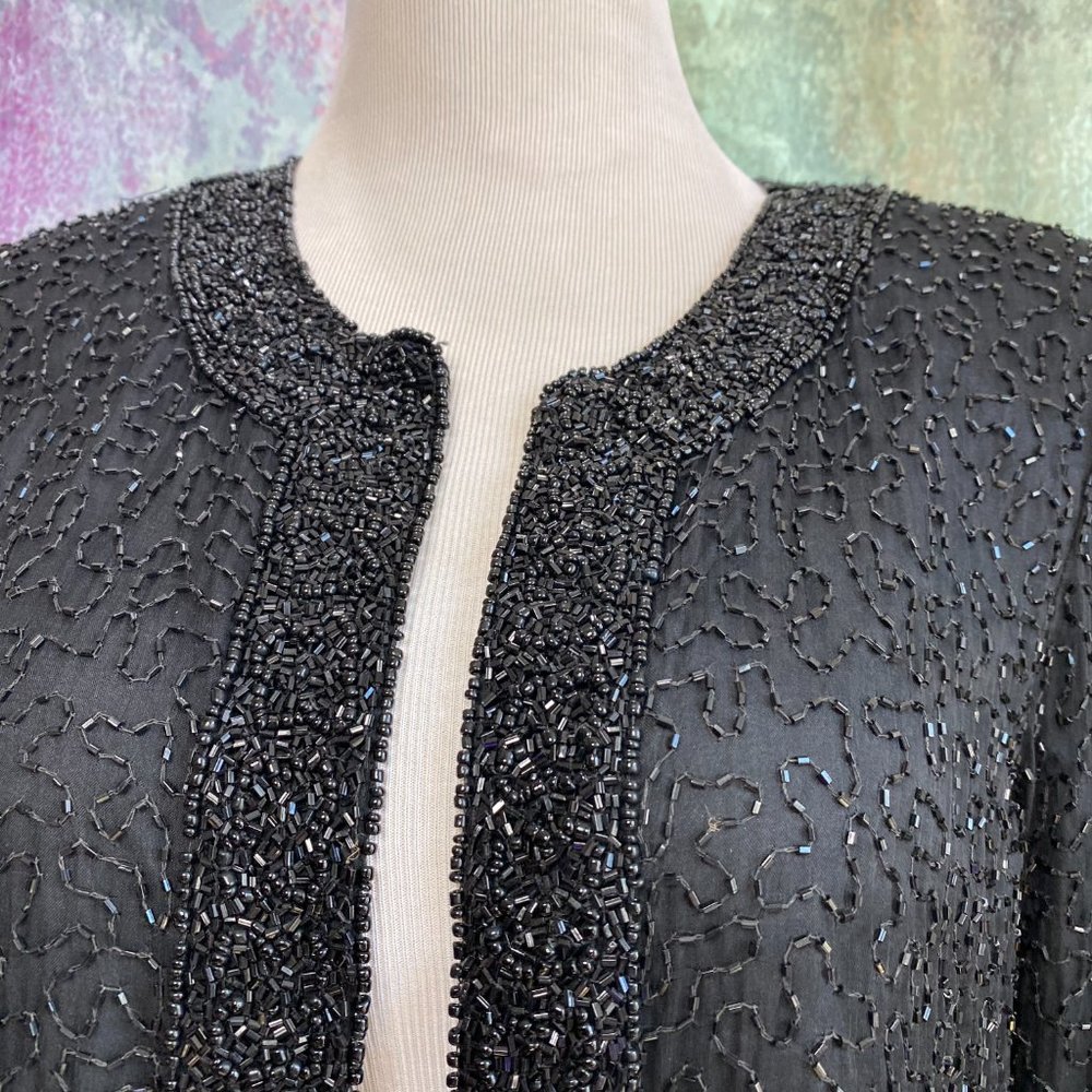 📌Laurence K. Vintage Elegant Sequin Silk Jacket - Picture 3 of 16